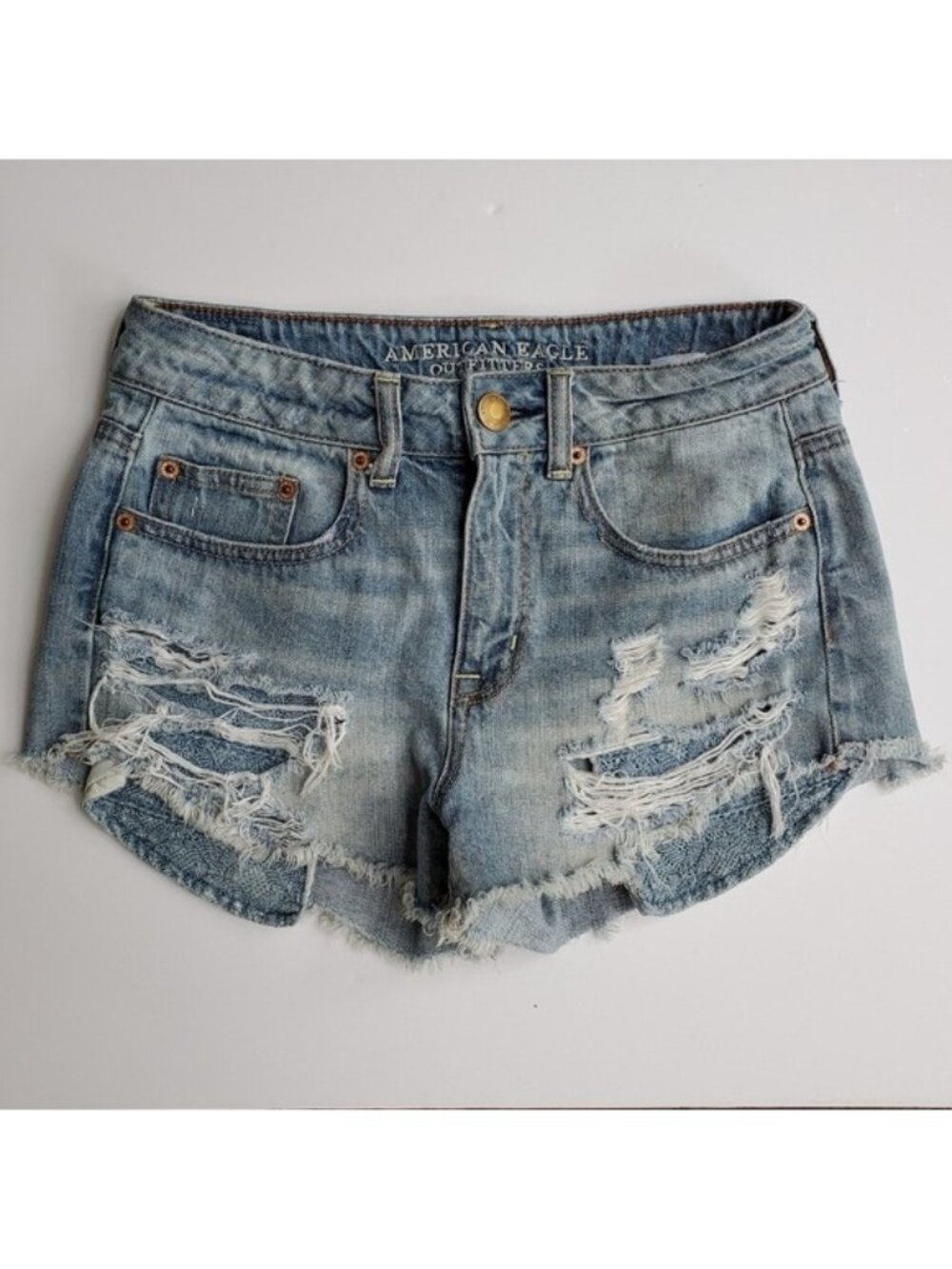 American Eagle High Rise Jean Shorts Festival Fray Size 2